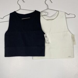 NWT Hollister Gilly Hicks Tank Womens XL White Navy Ribbed Cropped Top Lot Of 2